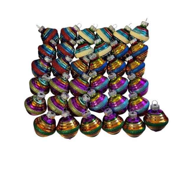 Christopher Radko Shiny Brite Retro Ribbed Glass Ornaments Box Set 36 Multicolor - Picture 1 of 13